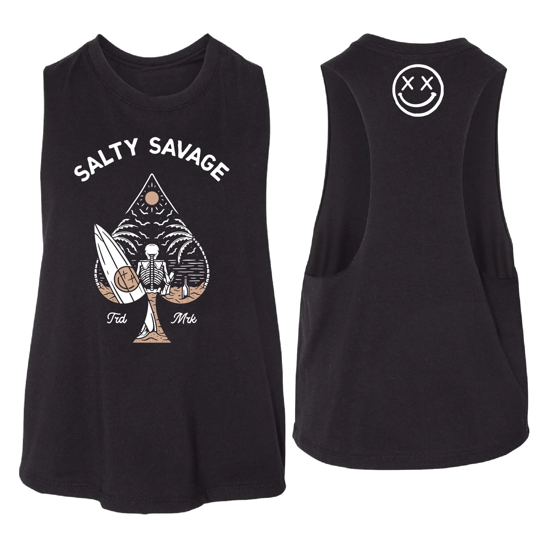 Salty Savage Ladies "Beach Spade" Flowy Racerback Crop Tank