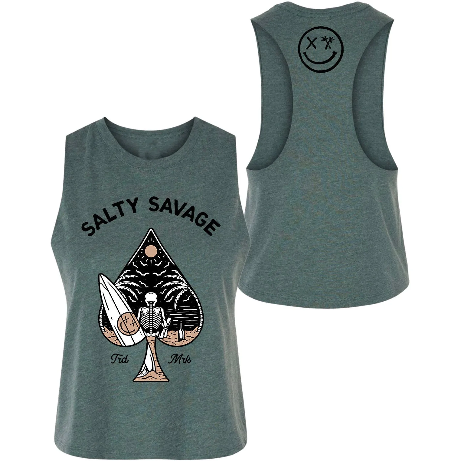 Salty Savage Ladies "Beach Spade" Flowy Racerback Crop Tank