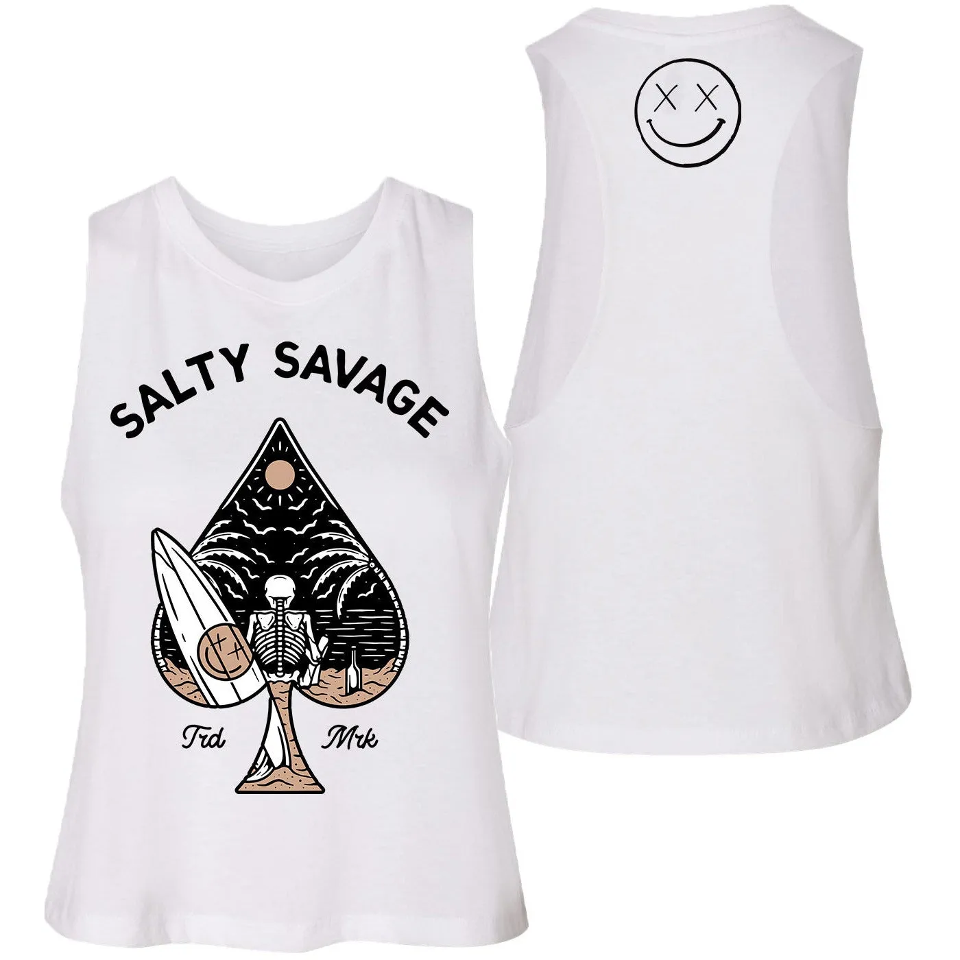 Salty Savage Ladies "Beach Spade" Flowy Racerback Crop Tank