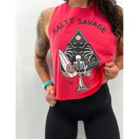 Salty Savage Ladies "Beach Spade" Flowy Racerback Crop Tank