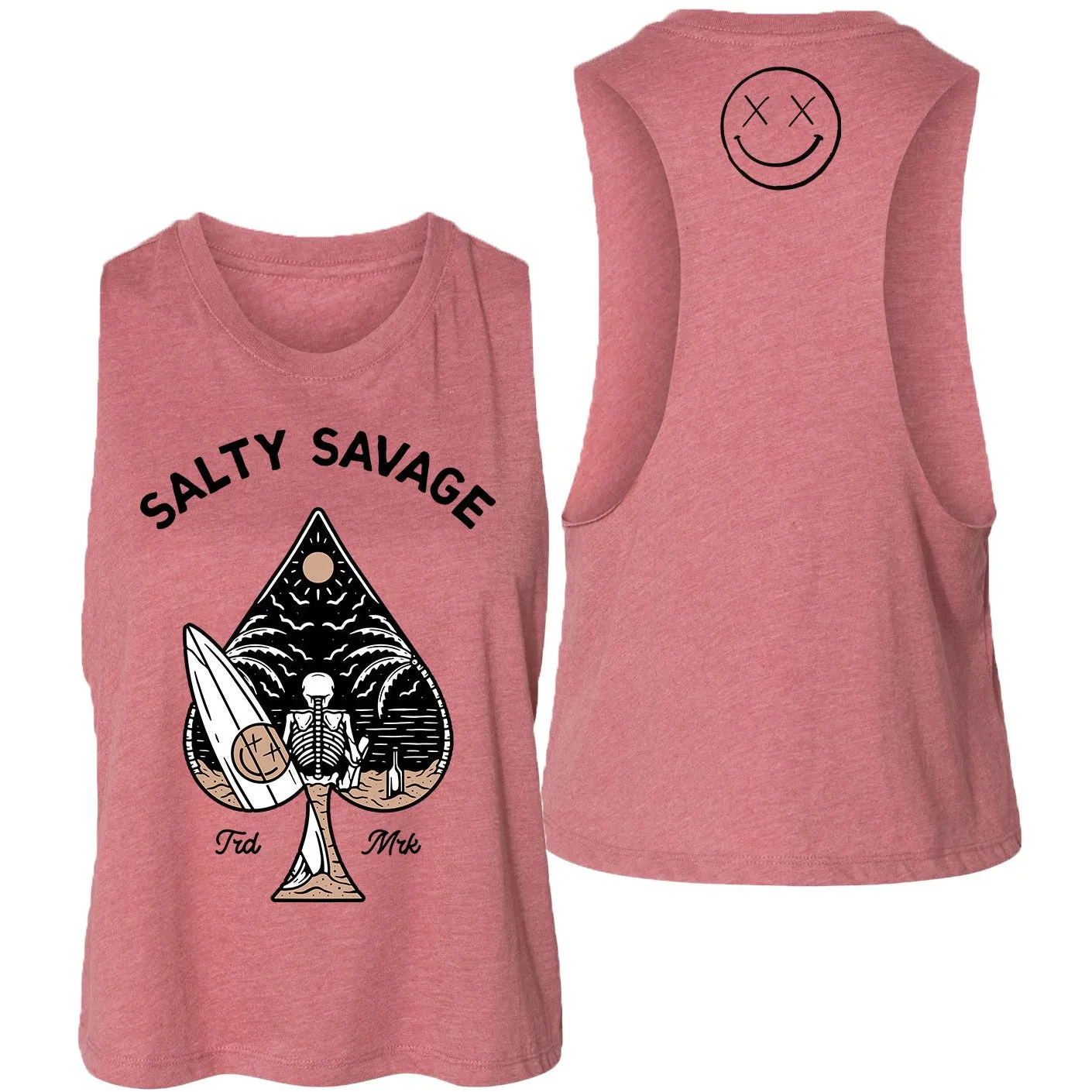 Salty Savage Ladies "Beach Spade" Flowy Racerback Crop Tank