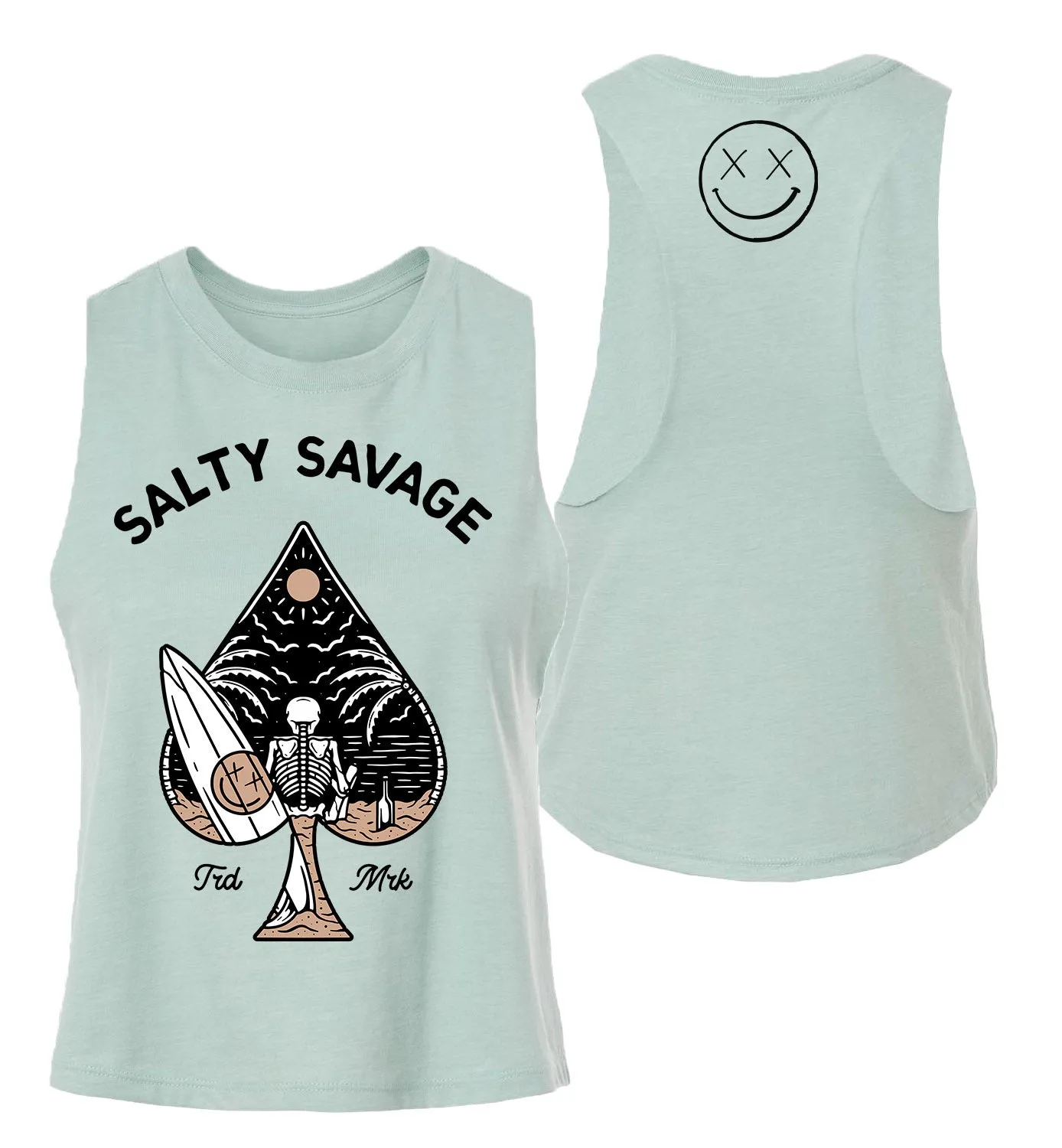 Salty Savage Ladies "Beach Spade" Flowy Racerback Crop Tank