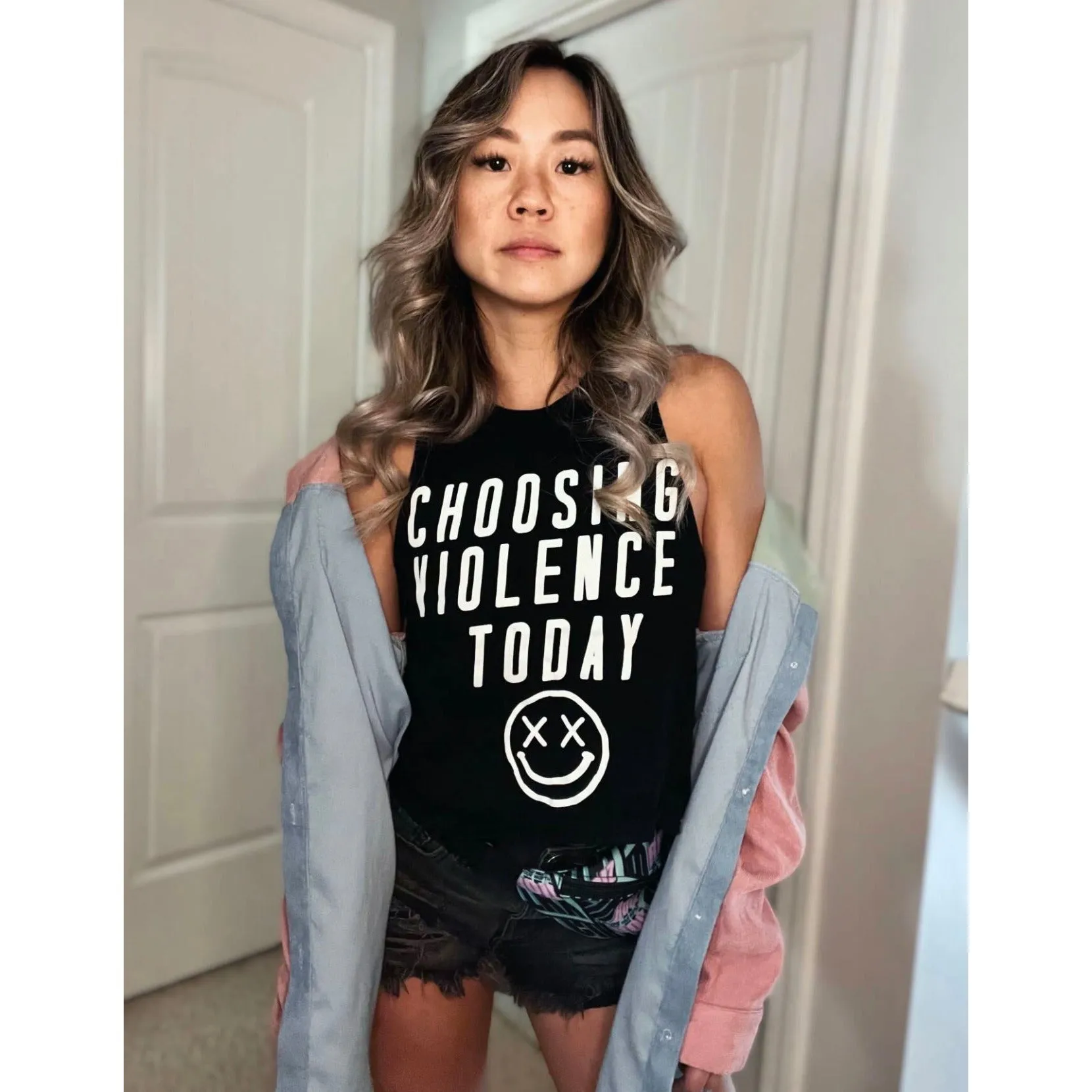 Salty Savage Ladies "CHOOSING VIOLENCE TODAY" Flowy Crop Tank