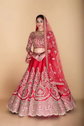 Scarlet Red Embroidered Lehenga set.