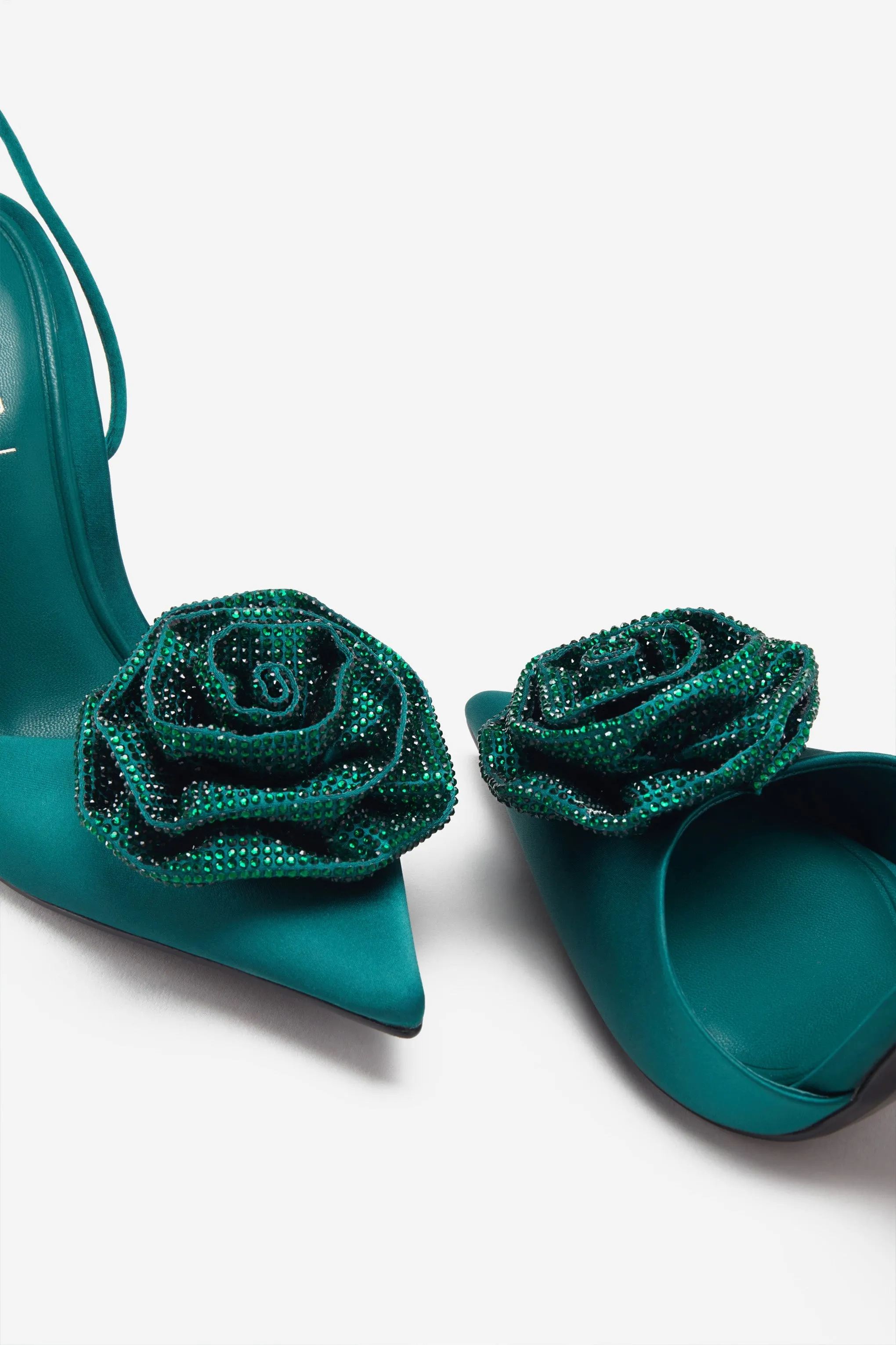 Sharpened | Green Lace-Up Stiletto Heels With Diamante Flowers