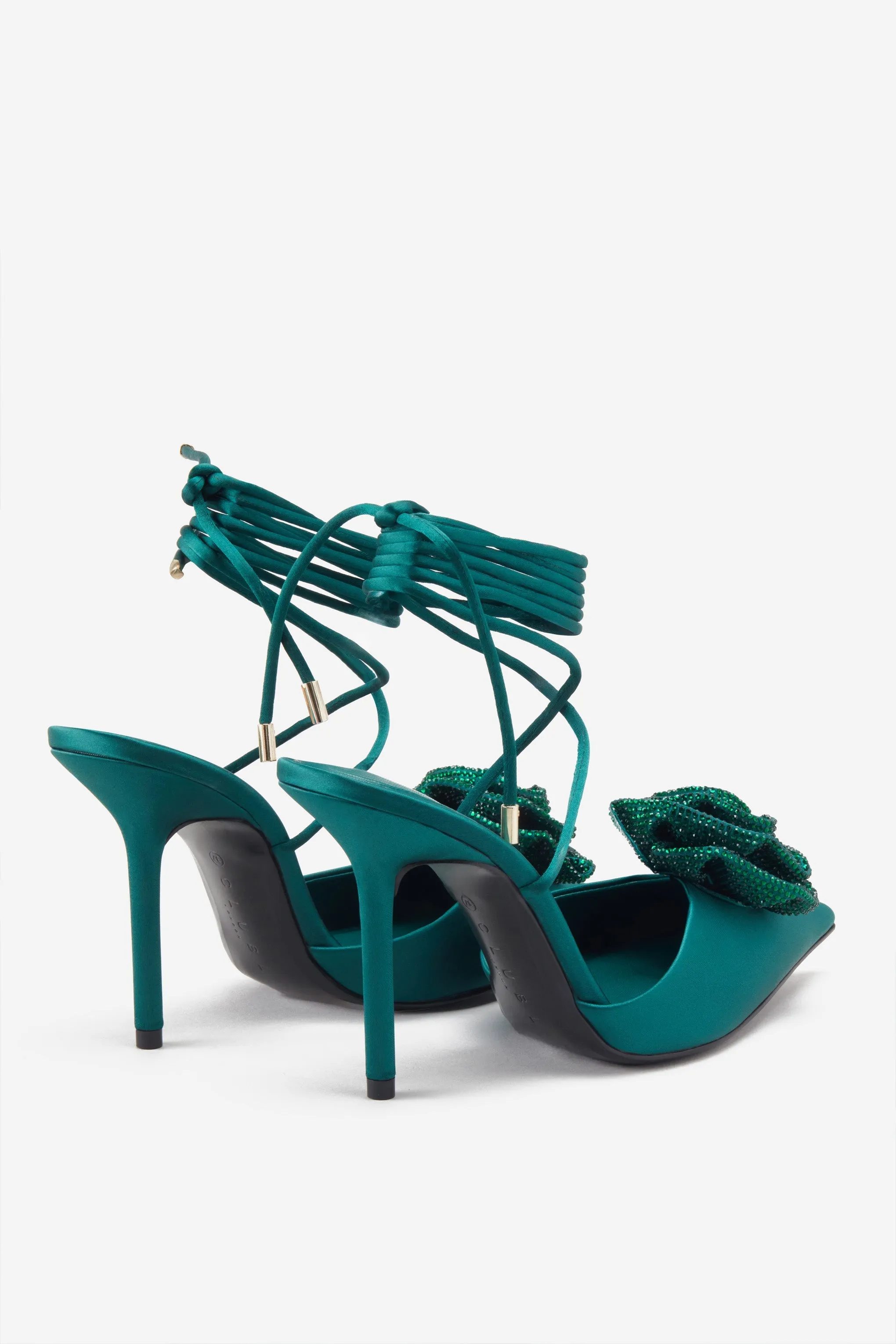 Sharpened | Green Lace-Up Stiletto Heels With Diamante Flowers