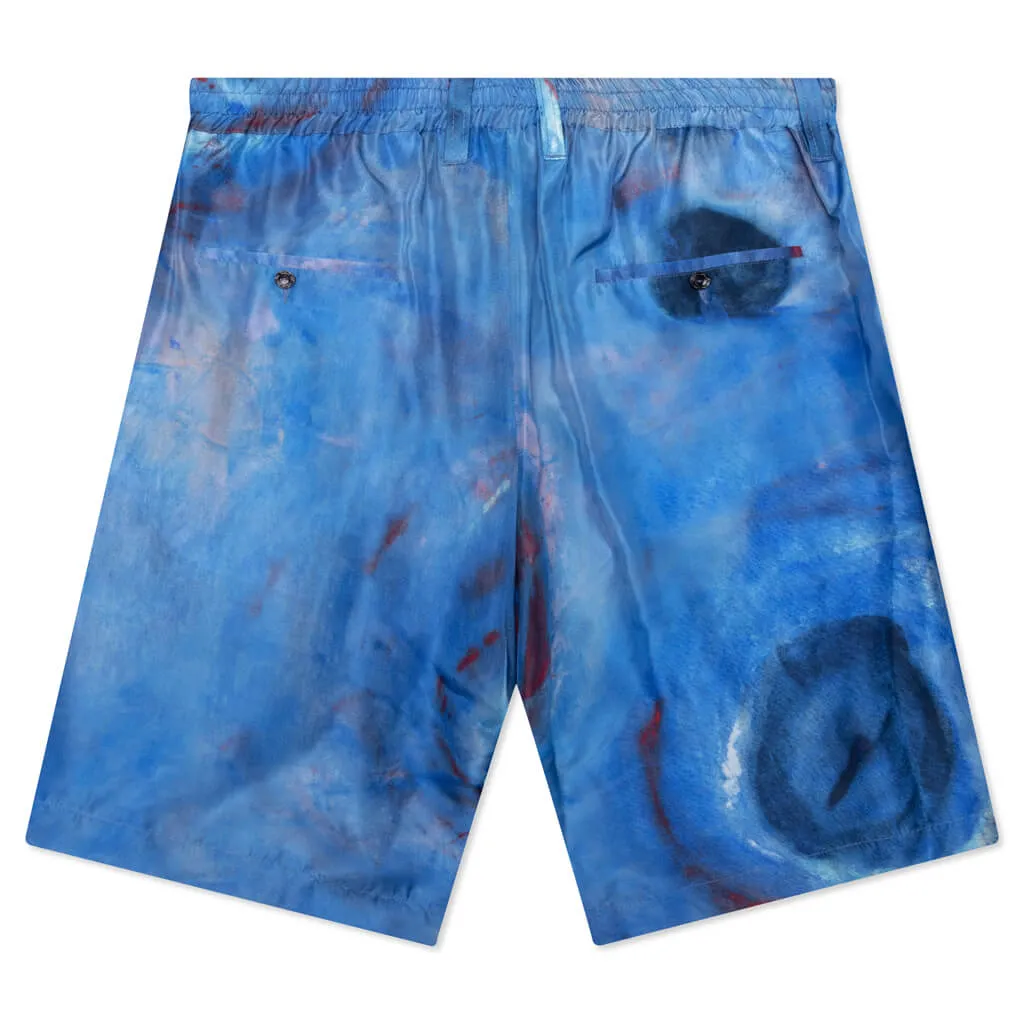 Silk Habotai Stretch Waist Shorts - Cobalt