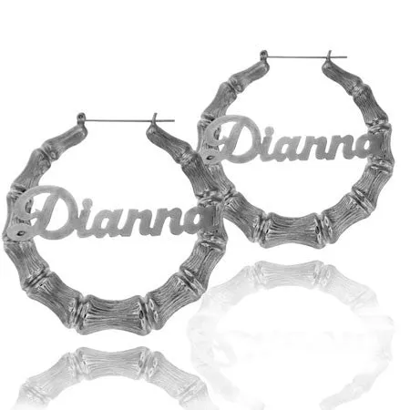 Silver Bamboo Name Hoop Earrings