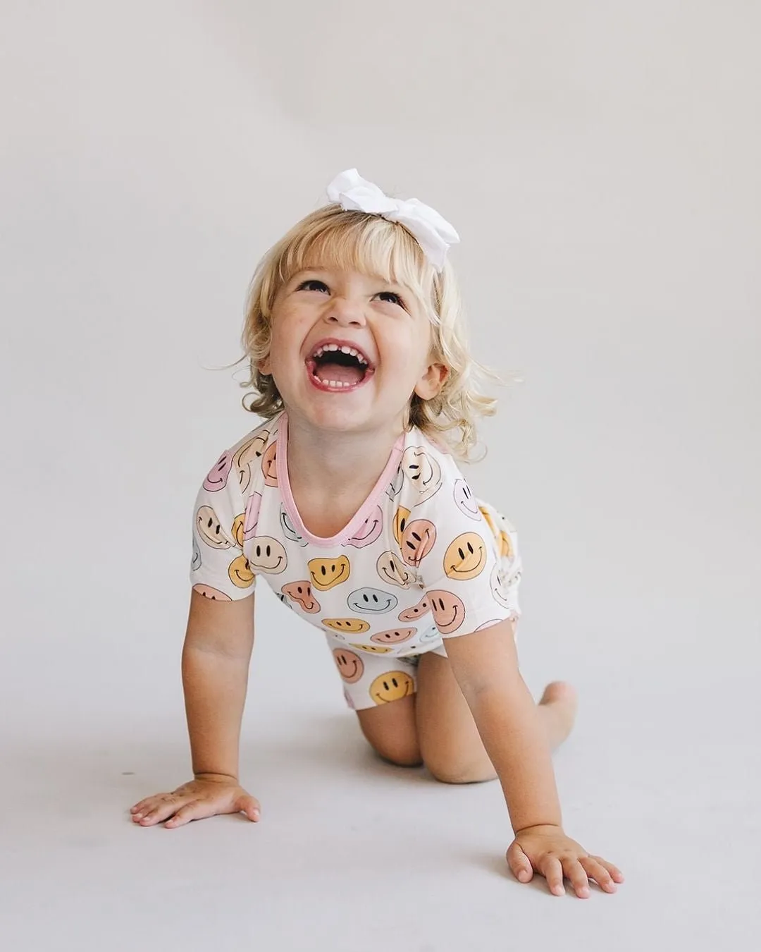 Smiley Bamboo Two Piece Shorts Set | Pink