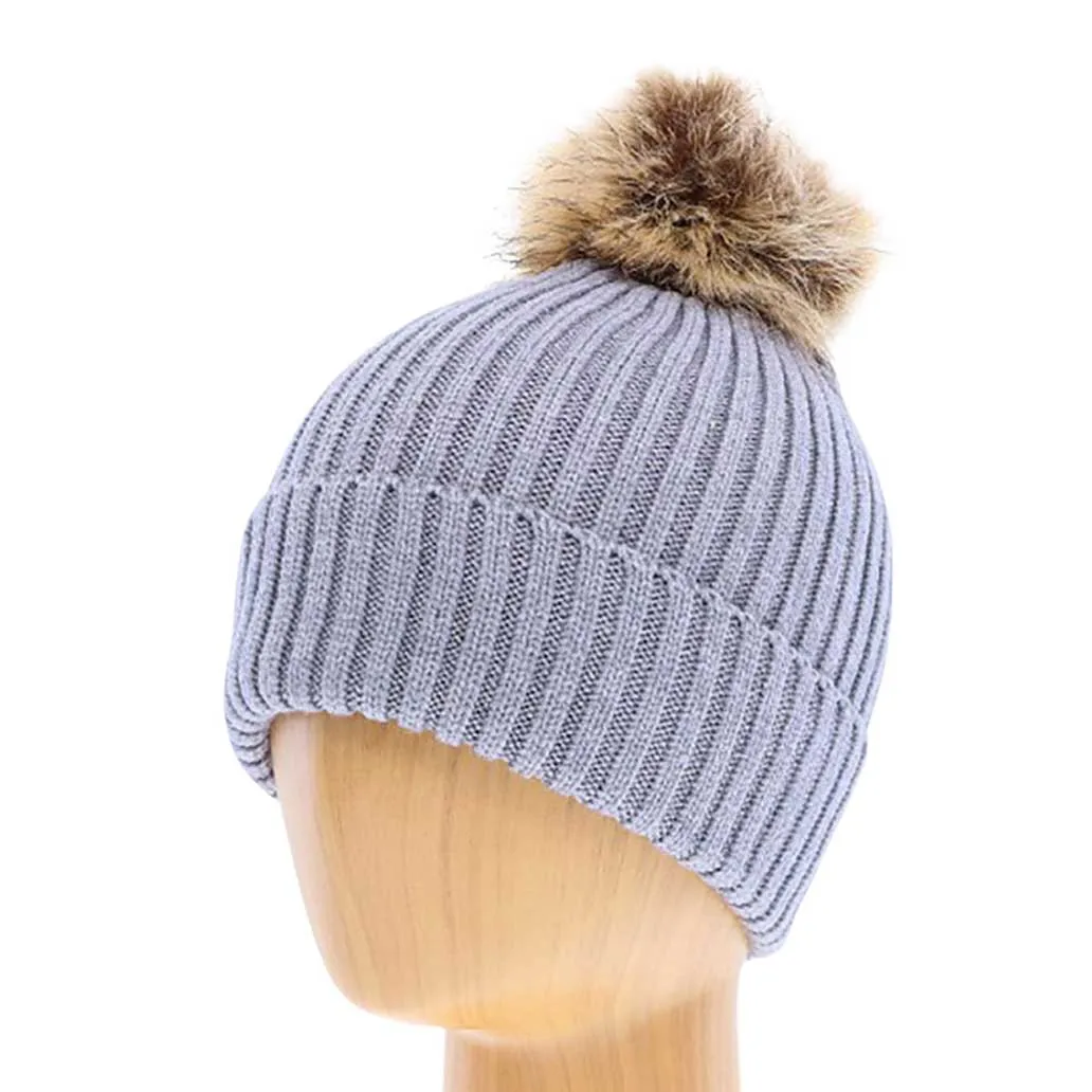 Soft Knit Faux Pom Pom Beanie Hat