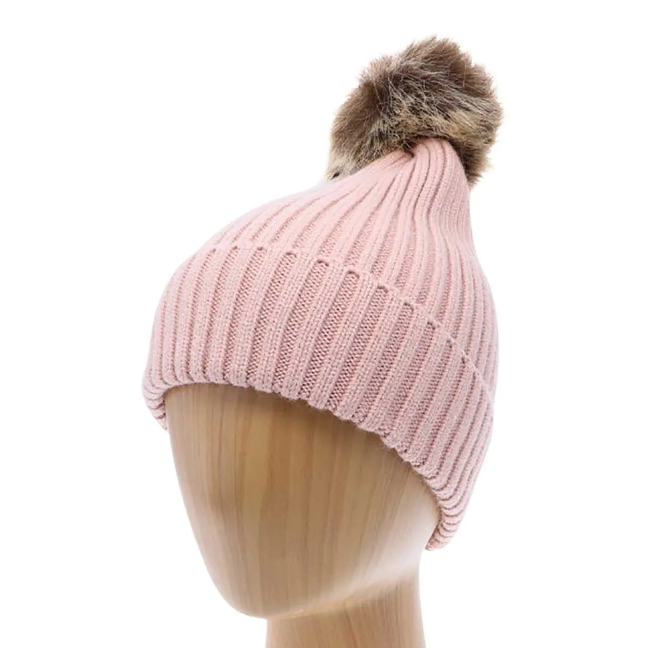 Soft Knit Faux Pom Pom Beanie Hat