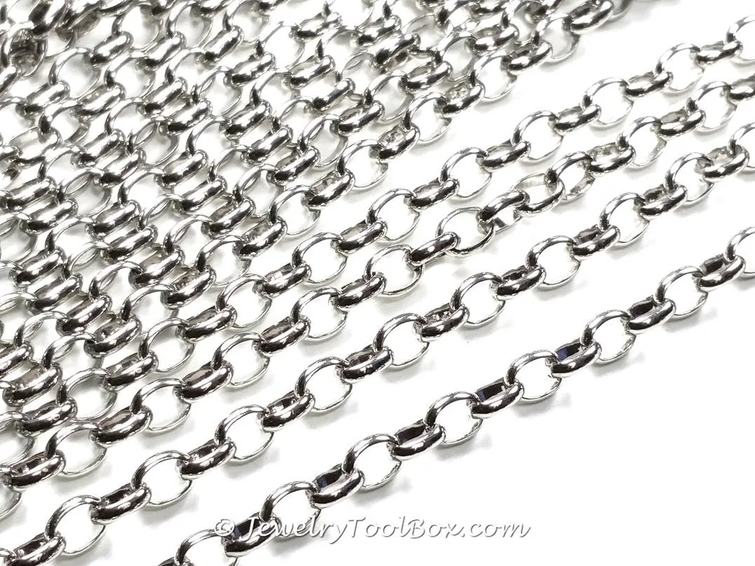 Stainless Steel Rolo Style Jewelry Chain, Soldered Closed Links, 3.5x4.5mm, Lot Size 30 Ft, #1920