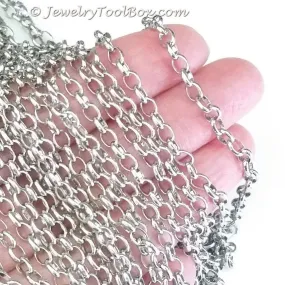 Stainless Steel Rolo Style Jewelry Chain, Soldered Closed Links, 3.5x4.5mm, Lot Size 30 Ft, #1920