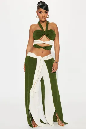 Staying In Paradise Pant Set - Olive/combo