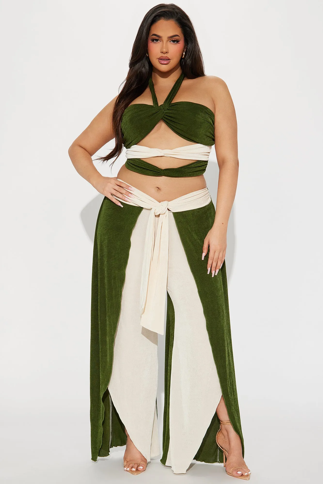 Staying In Paradise Pant Set - Olive/combo