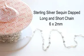 Sterling Silver 2mm Long and Short Dapped Sequin Chain- 925 Silver Sequin Dapped Chain, razor blade chain, Sterling silver choker chain,Bulk