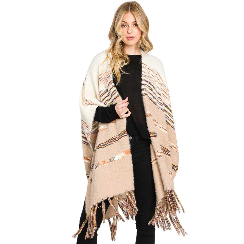 Striped Tassel Fringe Ruana Poncho