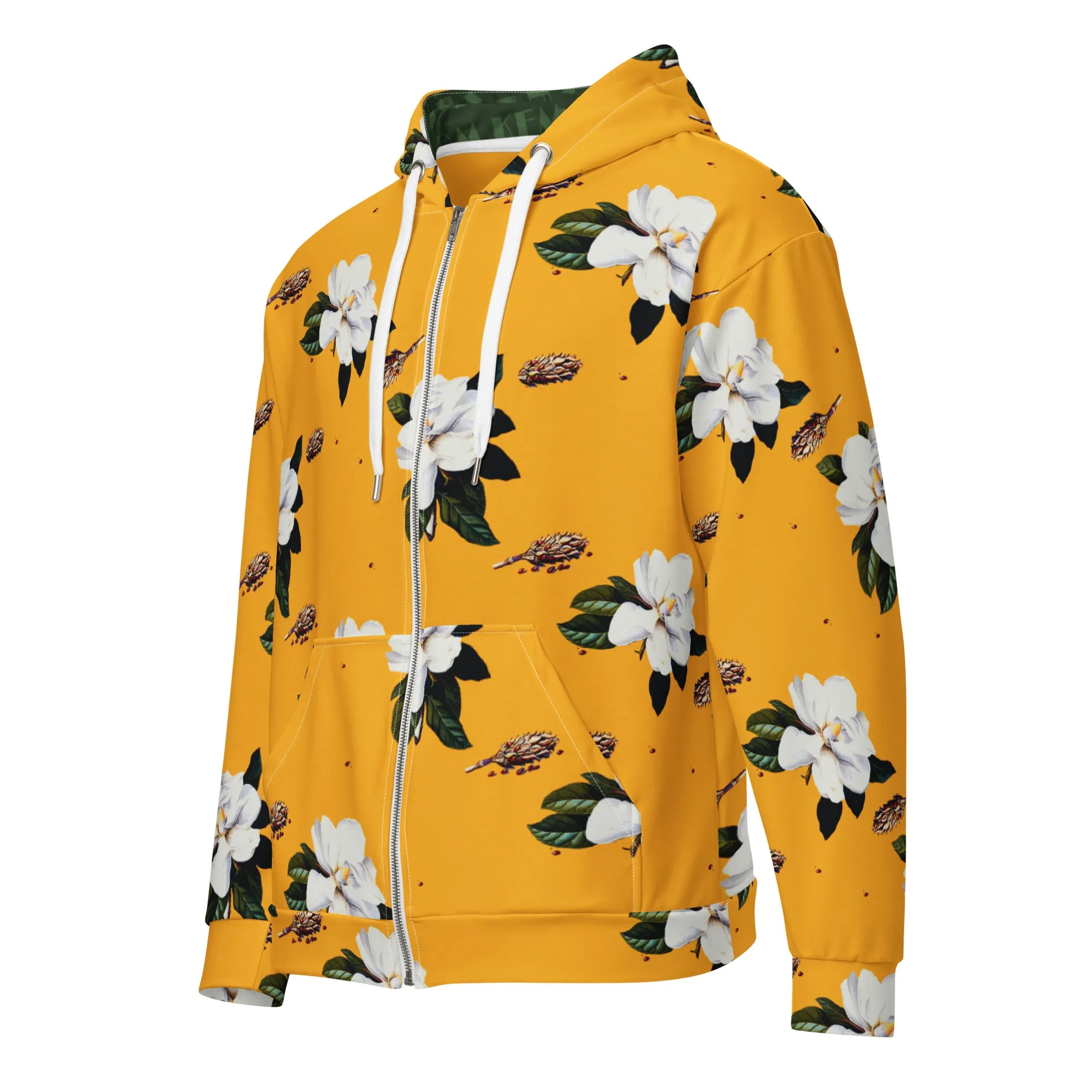 Sweet Magnolia on Saffron Unisex zip hoodie