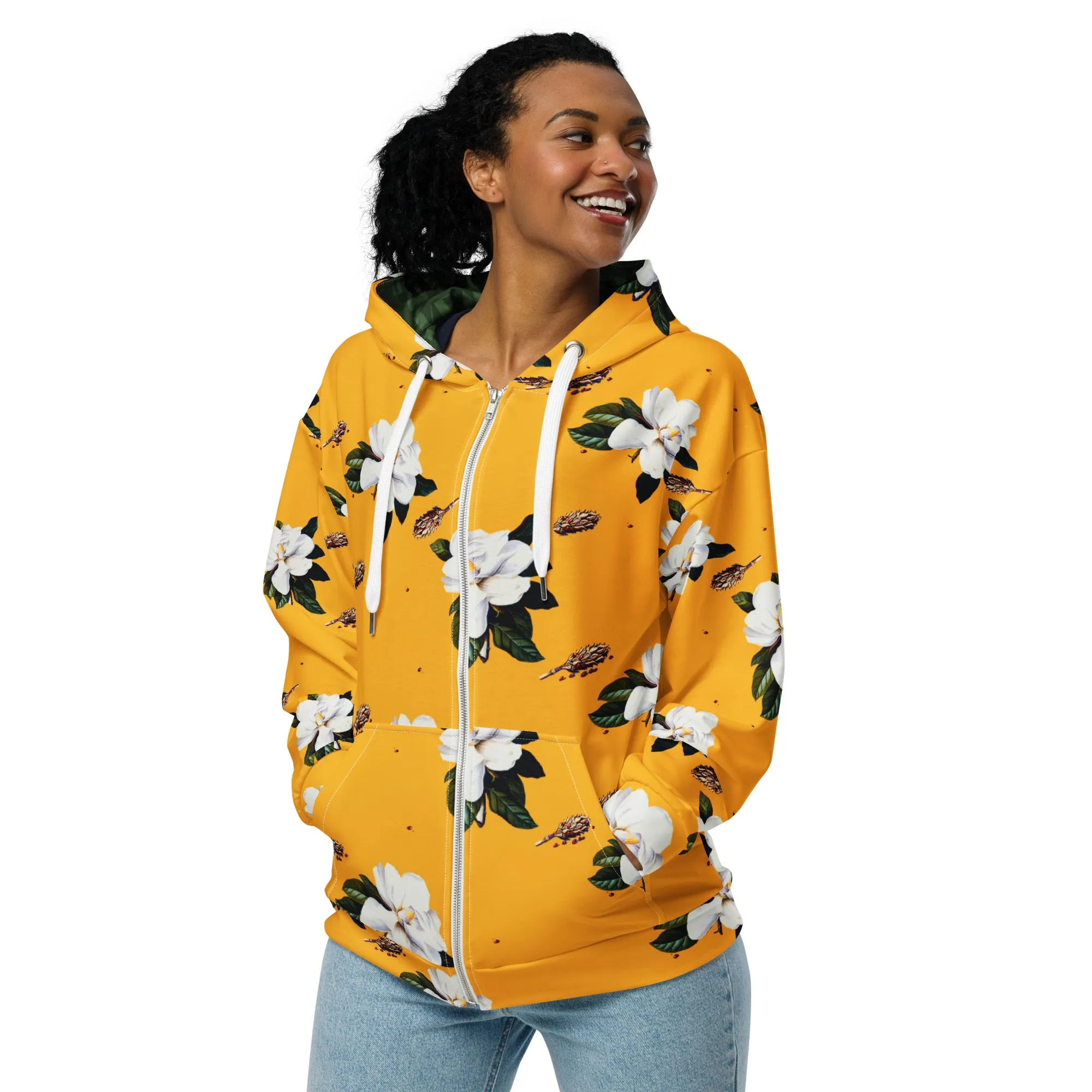 Sweet Magnolia on Saffron Unisex zip hoodie