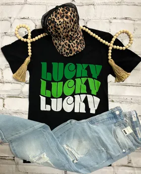 {THAT RETRO LUCKY VIBE} Three Color Black V-Neck Tee