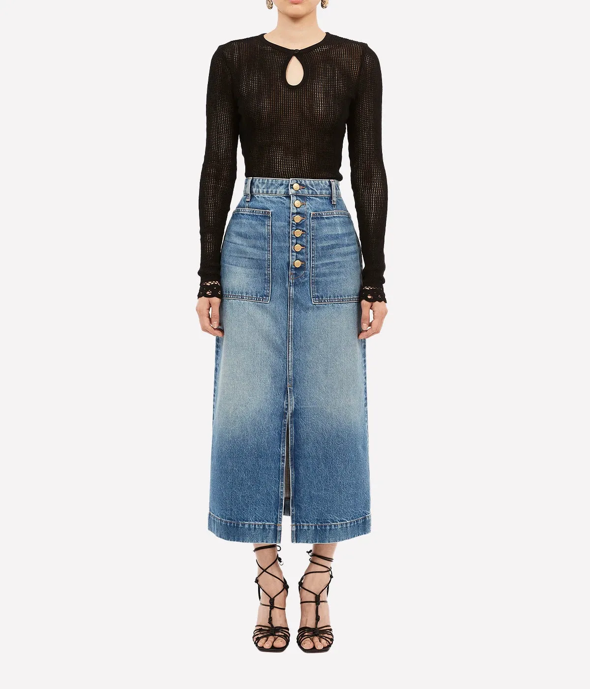 The Bea Skirt in Medium Indigo Wash