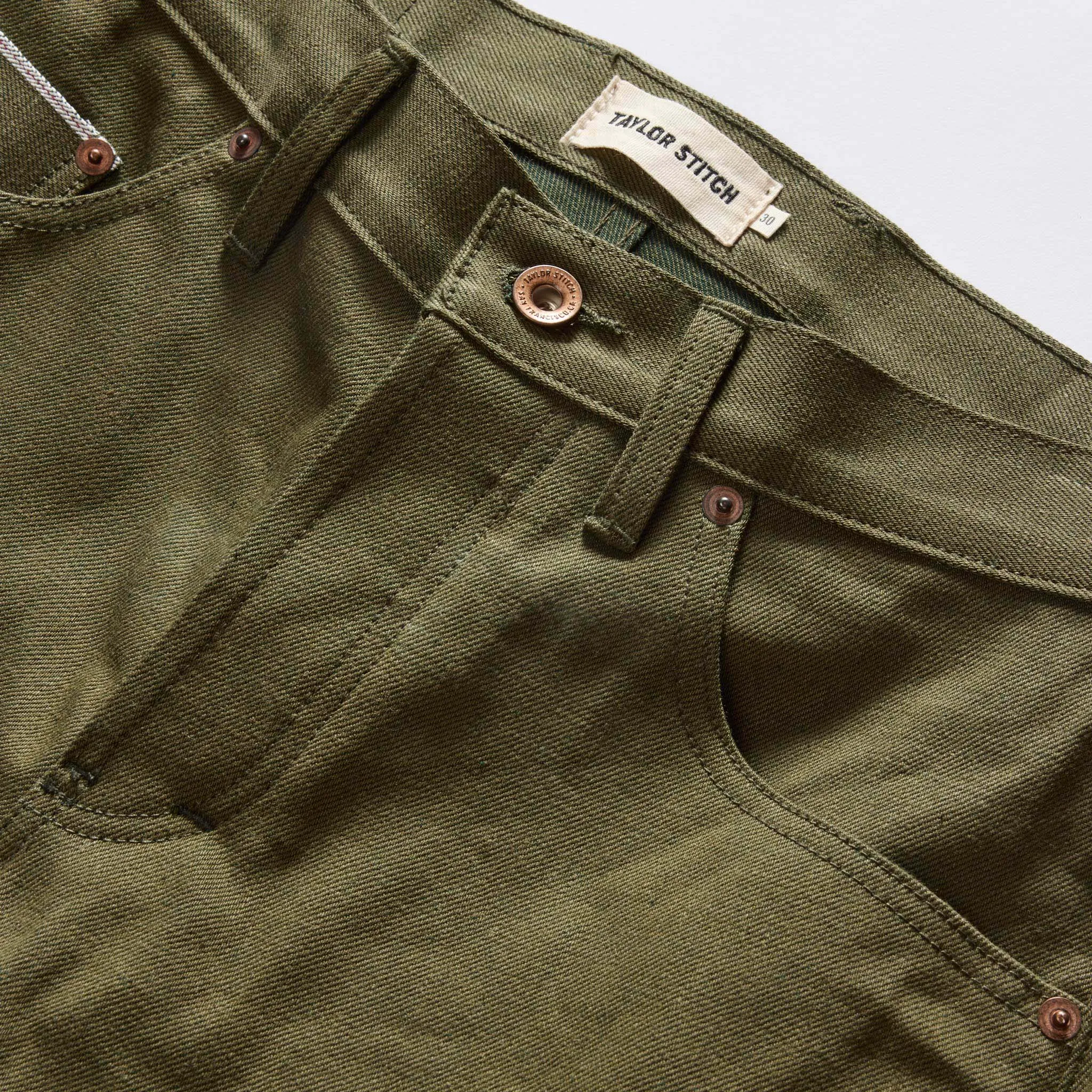 The Slim Jean in Olive Nihon Menpu Selvage