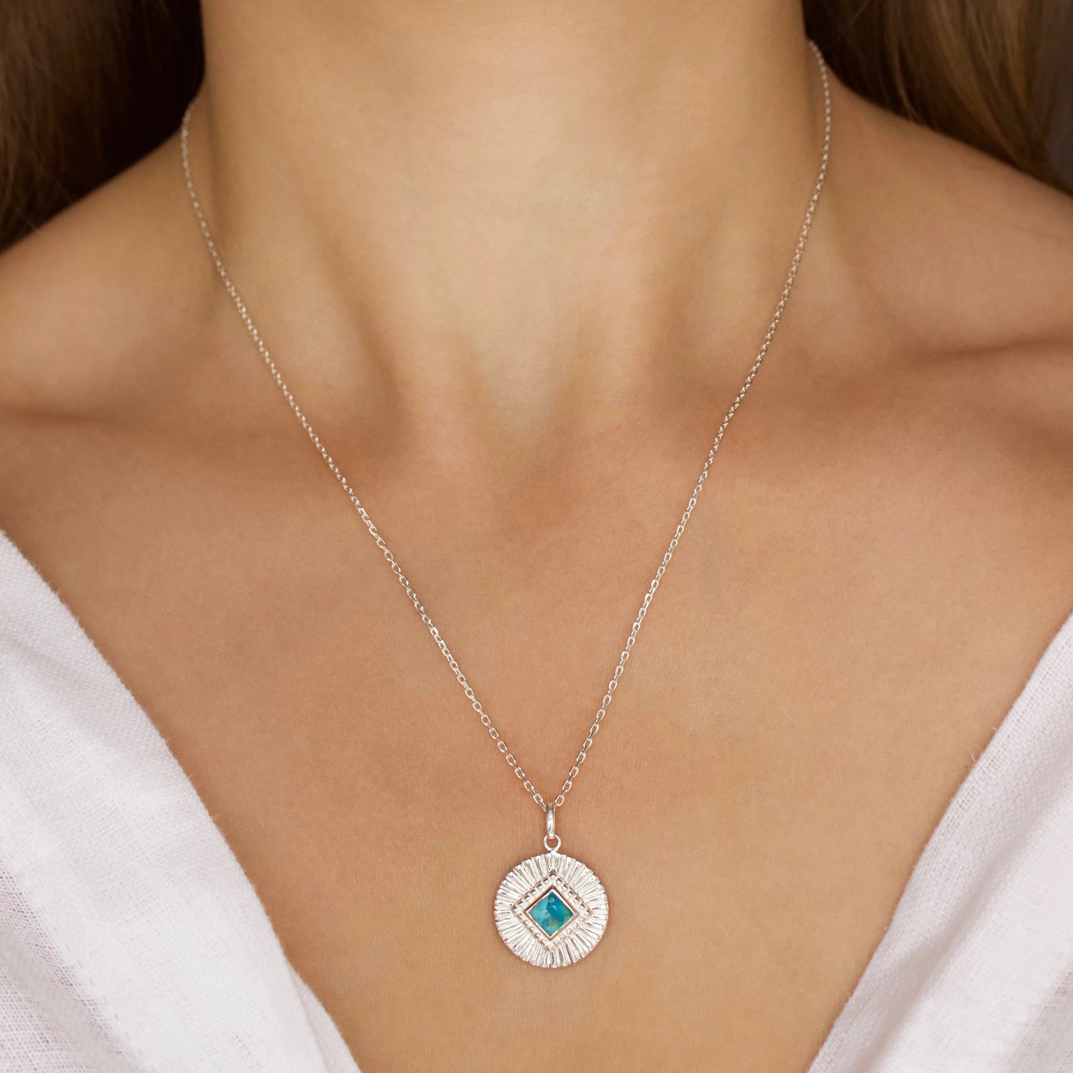 Turquoise Sunray Coin Necklace