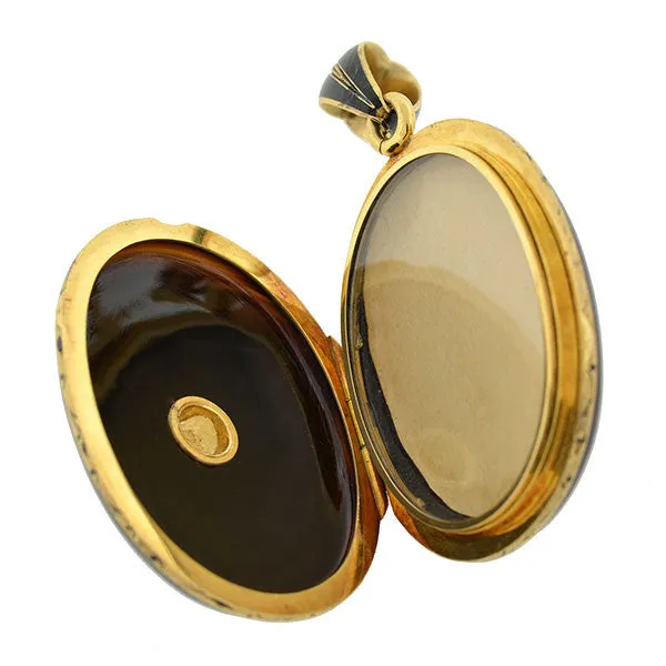 Victorian 15kt Banded Agate & Diamond Locket 0.75ct