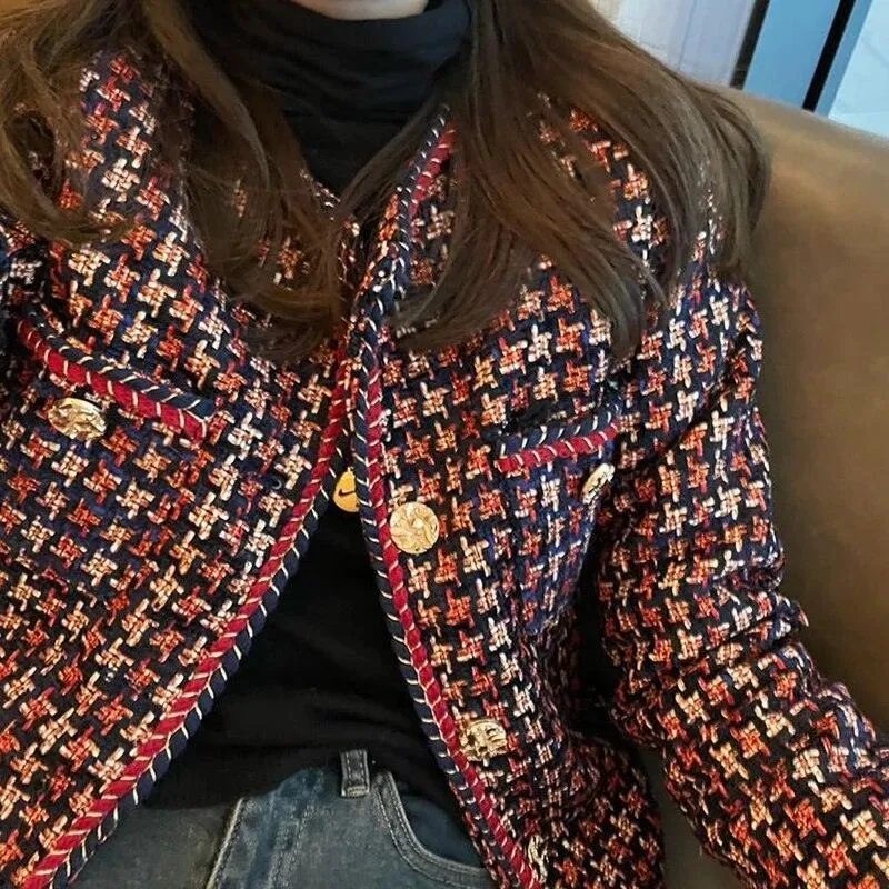 Weave Plaid Tweed Jacket Women