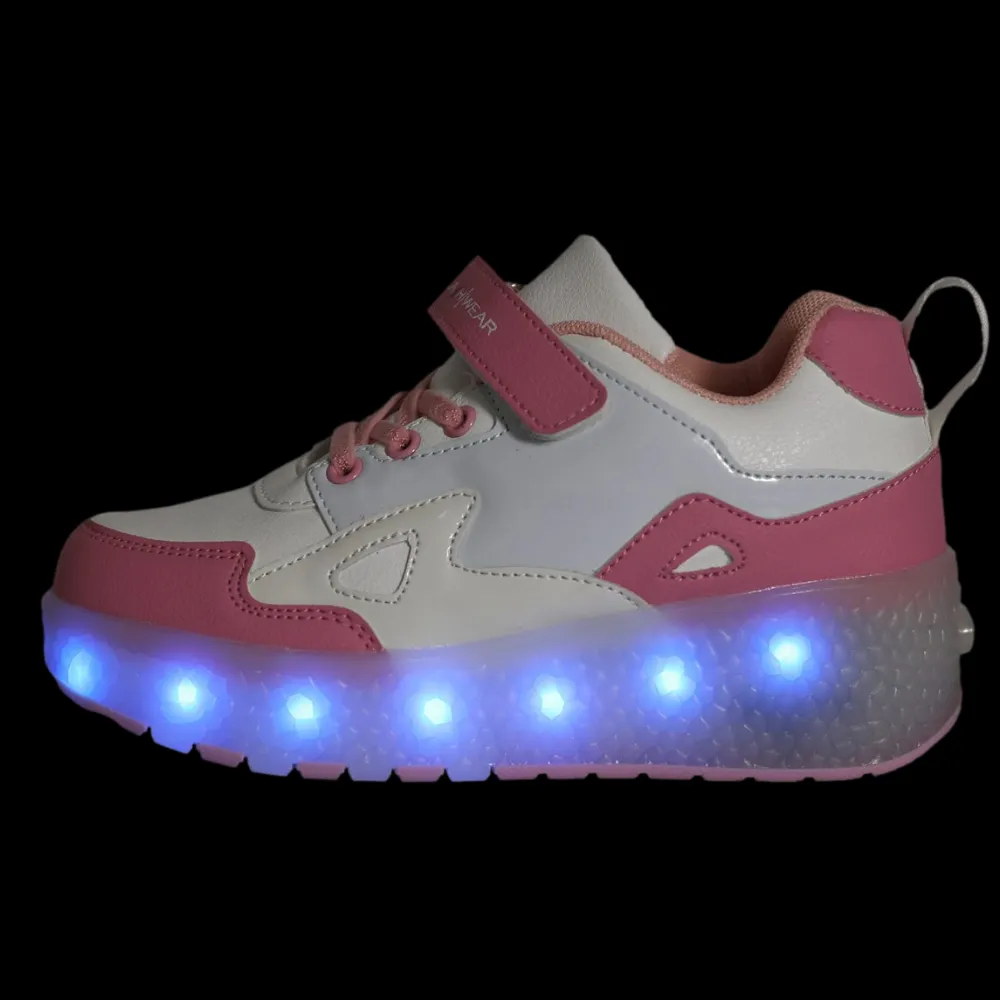 White/Pink Roller Light up Rechargeable Shoes