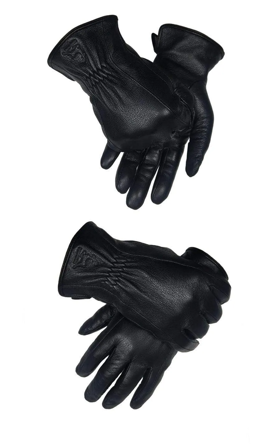 Winter Men's Leather Gloves Warm Soft Black Buckskin Pleated Design Outdoors Driving Gloves Mittens Wool Lining