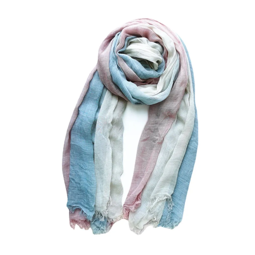 Women Cotton Gradient Color Natural Fold Silk Scar Casual Neck Protection Literary Style Scarf