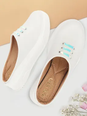 Women White Outdoor Fashion Comfort Lace Design Open Back Platform Heel Slip On Casual Shoes