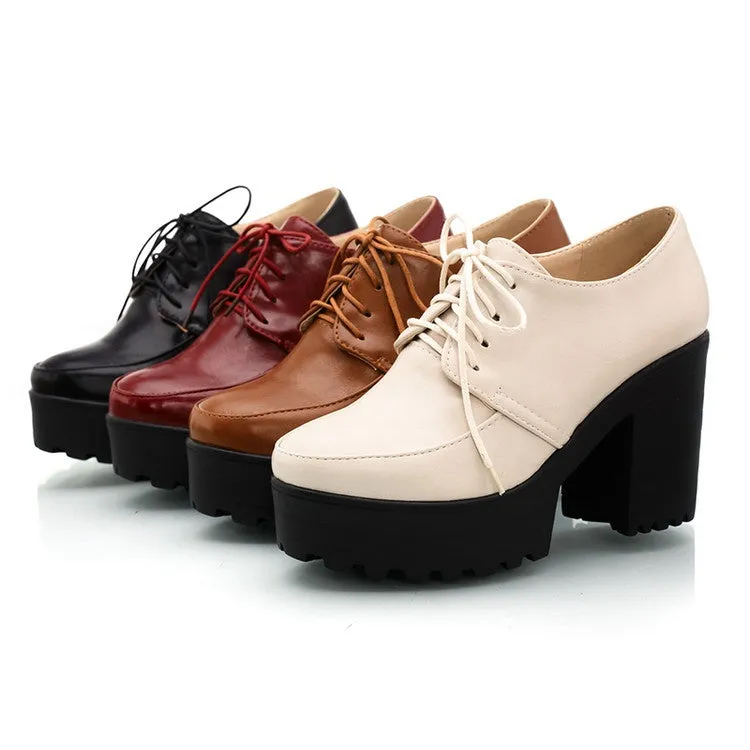 Women'sWomen's Lace Up Platform Chunky High Heels Shoes