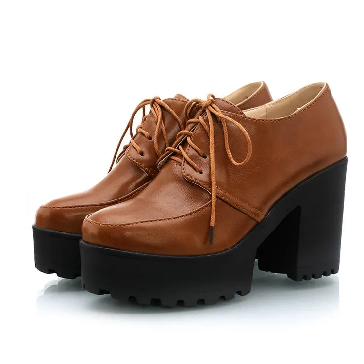 Women'sWomen's Lace Up Platform Chunky High Heels Shoes