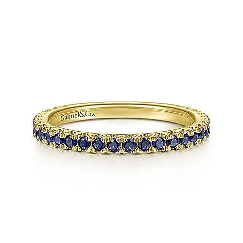 Yellow Gold Blue Sapphire Stackable Ring