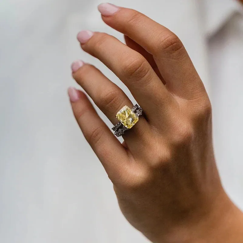 Yellow Radiant Cut Bridal Sets In Sterling Silver