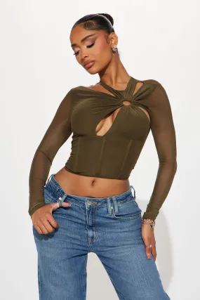 Yours Truly Mesh Corset Top - Olive