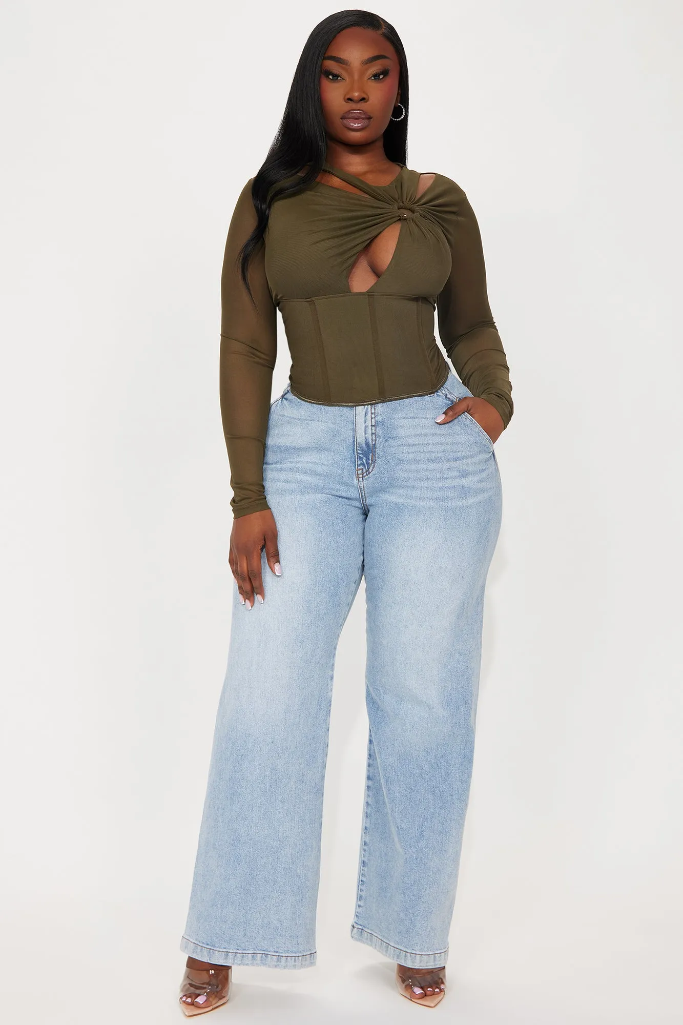 Yours Truly Mesh Corset Top - Olive