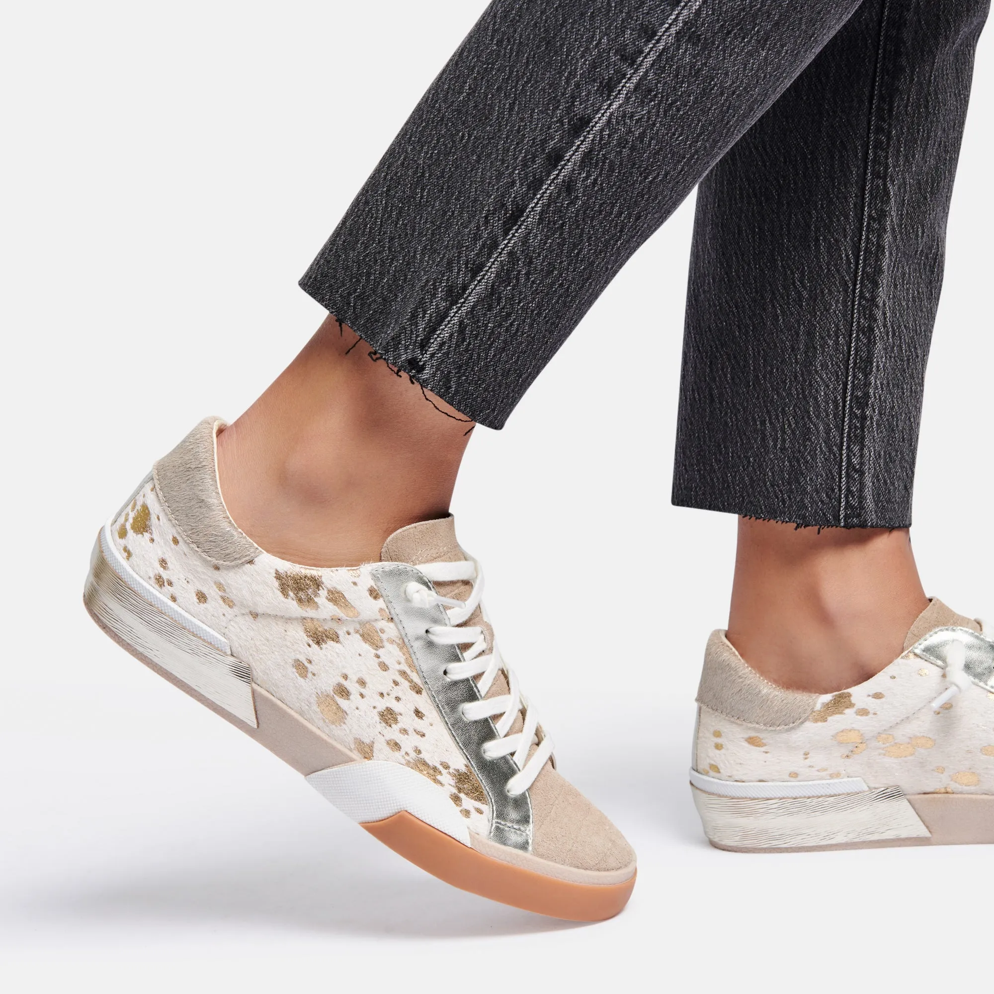 ZINA SNEAKERS SILVER GOLD METALLIC CALF HAIR re:vita